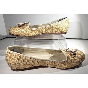 Jack Rogers Worth II Smoking Shoe Leather Basket Weave Tassel Raffia Flats 7.5M